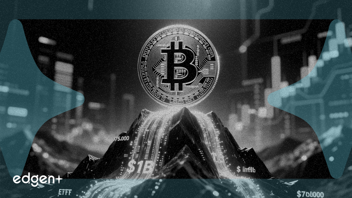 比特幣企穩於 75,000 美元關口，現貨 ETF 流入接近 10 億美元